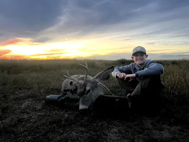 He always manages to get the best sunsets in his pictures. My sons NM mule deer.